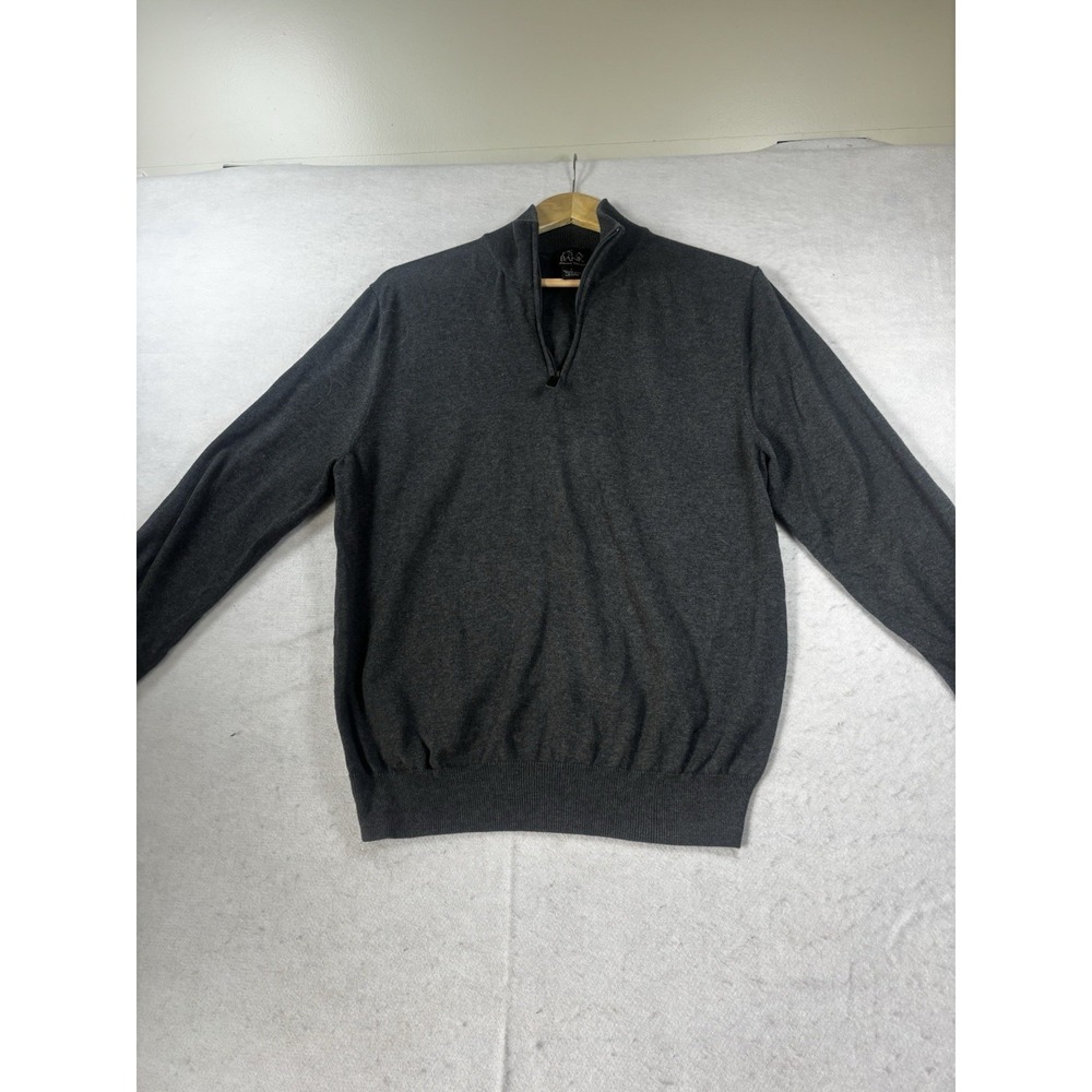Jos A Bank Mens Large Gray Pima Cotton Quarter Zip Sweater Pullover Ribbed Hem